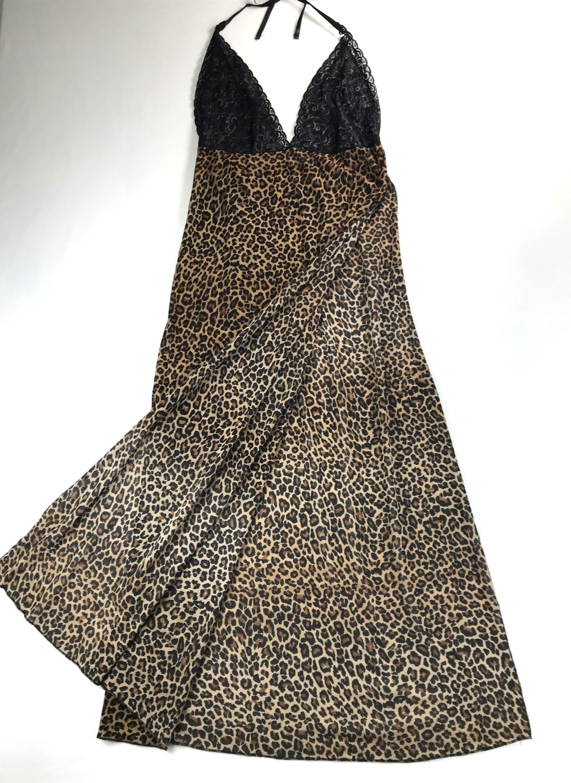 Petra Fashions Sheer Leopard Halter Maxi Nightgown Medium Vintage Elegant Sexy