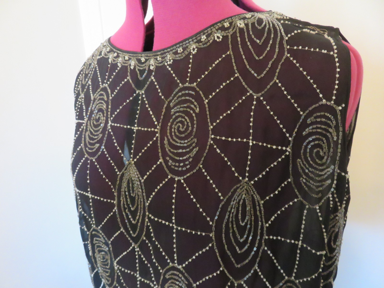 UNBRANDED Beaded Flapper Dress Sheer BLACK Vintage Antique 1920&rsquo;s