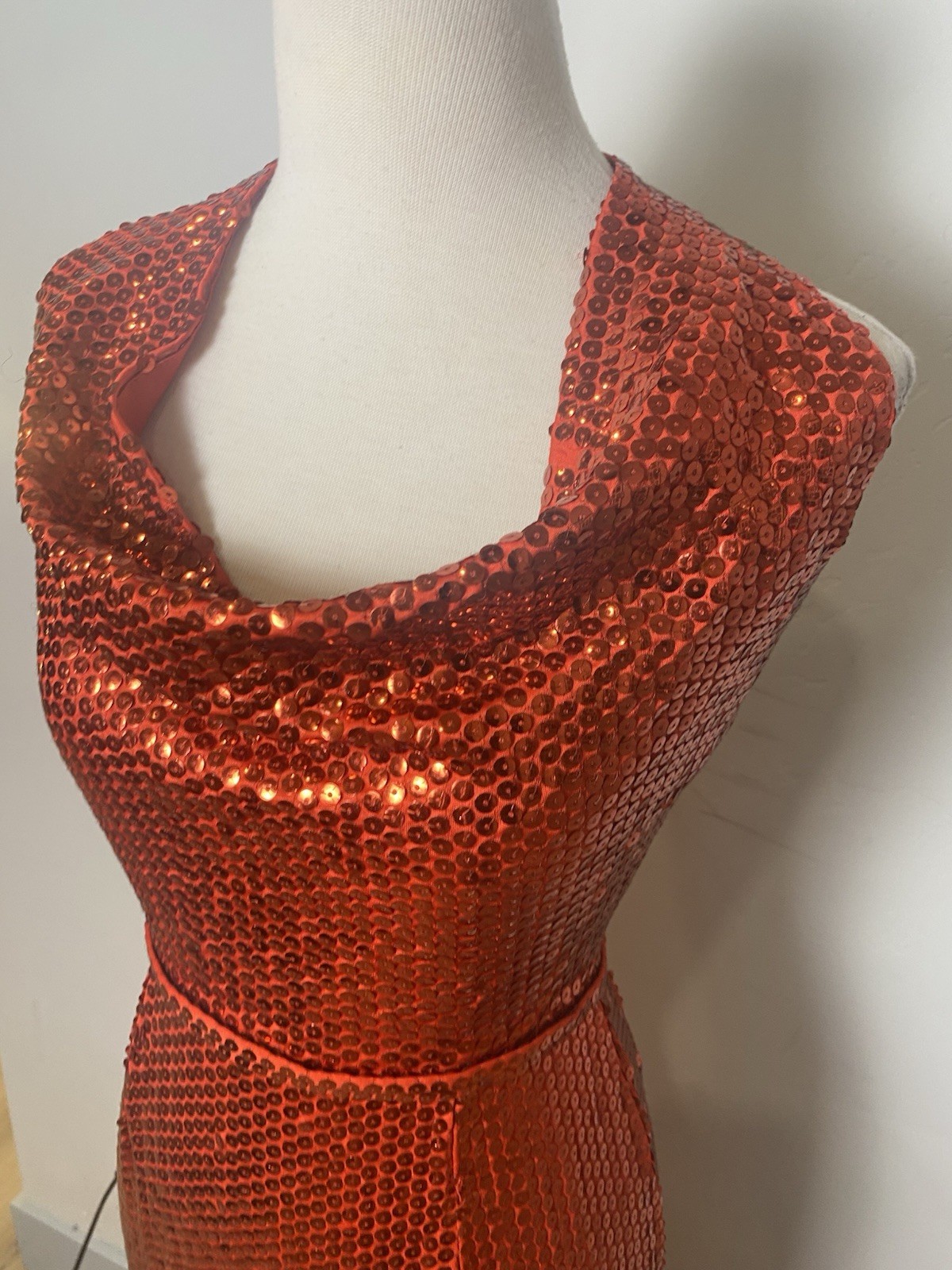 VTG 70’s Red Sequined Fitted Halter Gown Dress S Women’s Party Formal Cocktail