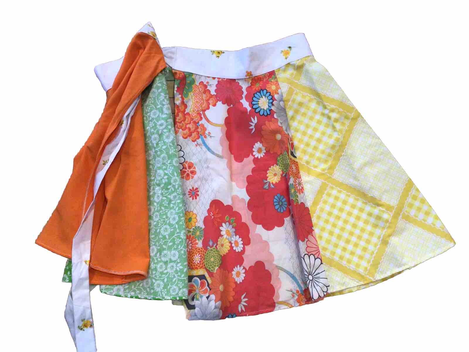 Vintage 70s Homemade Hippy Pillowcase Wrap Skirt Multi Color