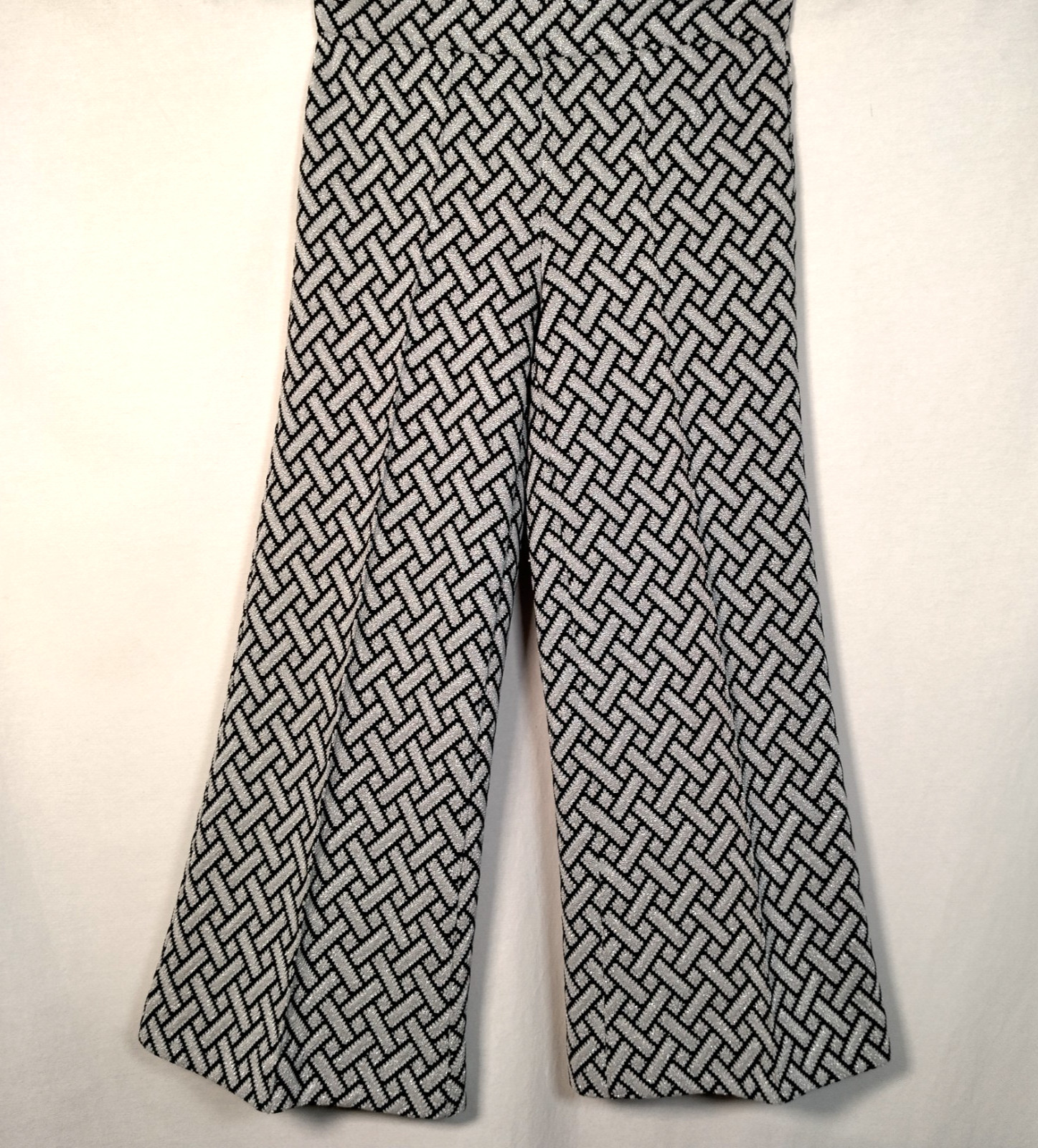 Vintage Miss Holly Pants Women Small Black Silver Polyester 60s 70s Flare Disco