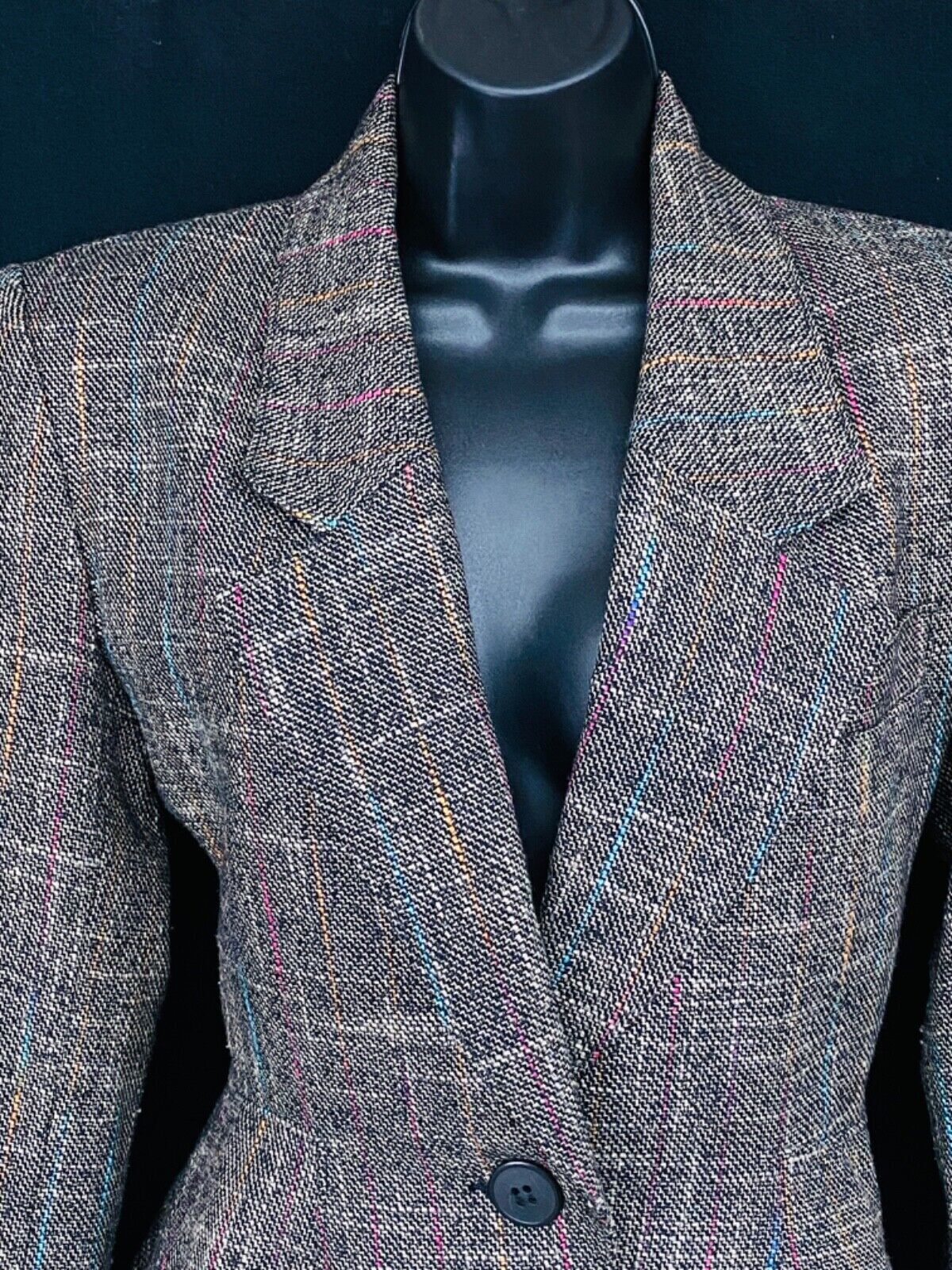 Vintage 1980s gray jacket, Victorian style wool rainbow blazer tailored S