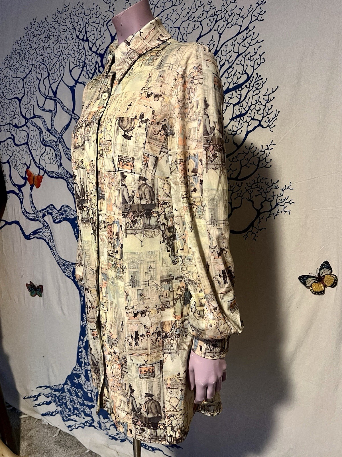 Vintage 70s Retro Designer Johnathan Logan City Scene Shirt Dress