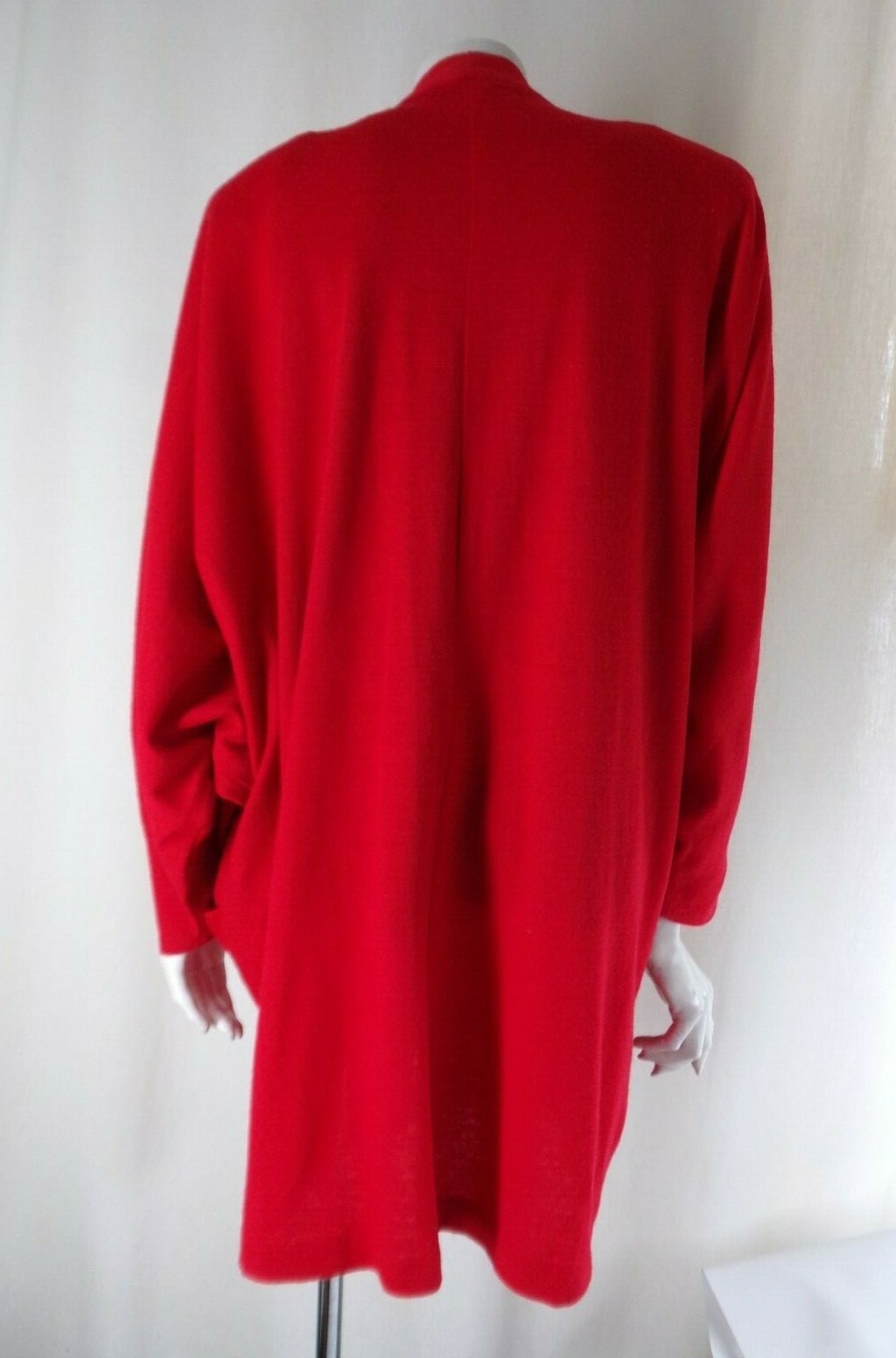 ARTHUR MAX L Jacket Cardigan Dolman Drape Red Wool Jersey Open USA Vtg 80s