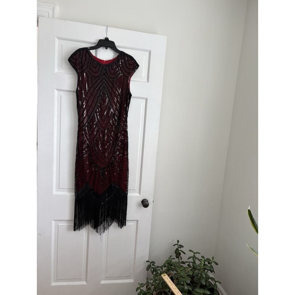 Classic Flapper Style Red & Black Dress Art Deco Glam Old Hollywood | M