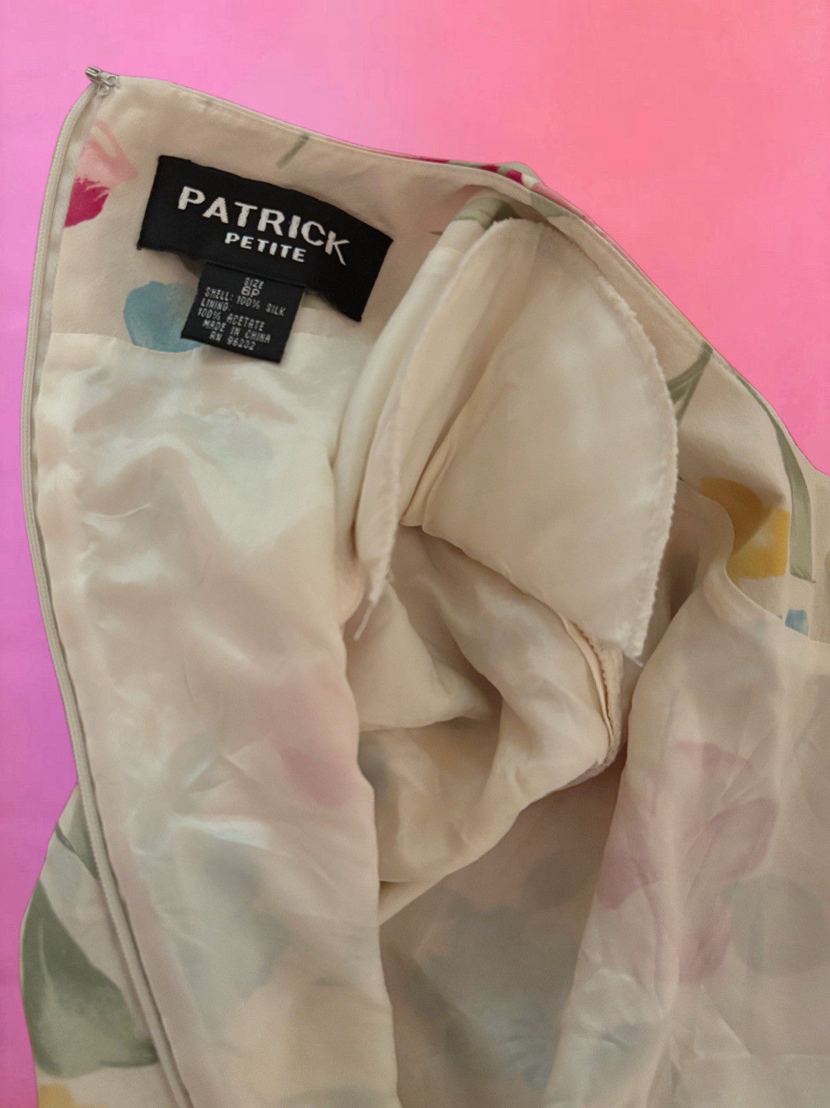 Vintage 80s 90s Patrick Petite 100% Silk Butter Yellow Pink Floral Maxi Dress 6P