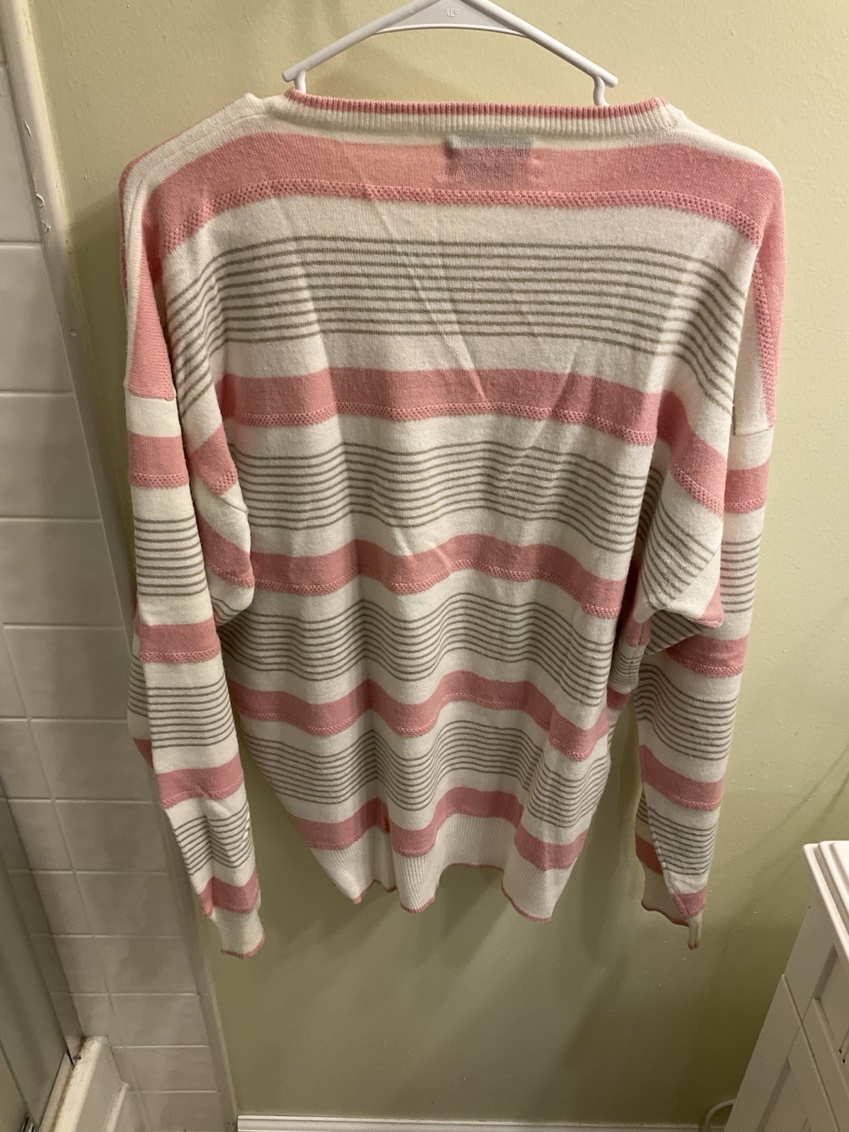 Vintage Christian Dior Women Orlon Crew neck sweater pink stripe Medium 80s USA