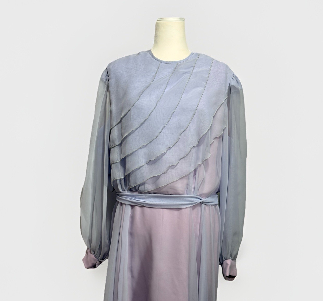 VTG 1950s Lavender Chiffon Maxi Dress USA Regency Boho Fairy Prairie Sz 38 (8-10