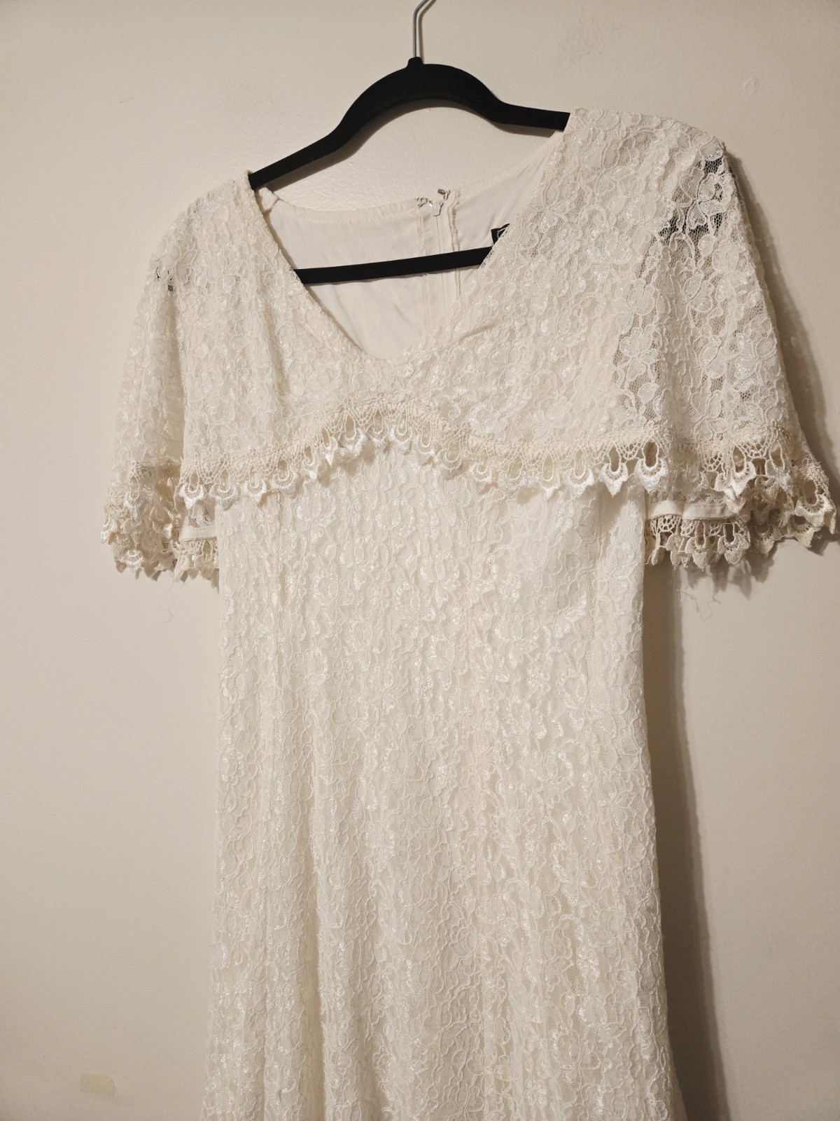 Vintage Cachet Dress Sz 3/4 Bari Protas 1980s Floral Detail Lace Wedding Ivory