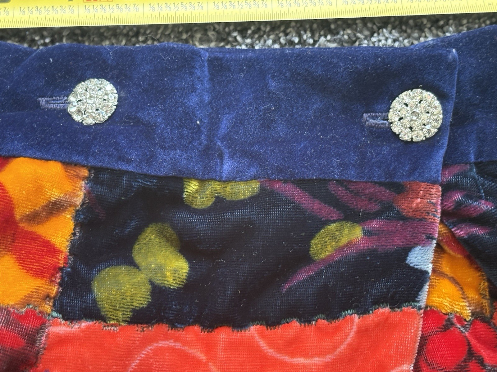 Vintage 1970s Velvet Patchwork Maxi Skirt Eclectic Mix Floral Geometric Vibrant