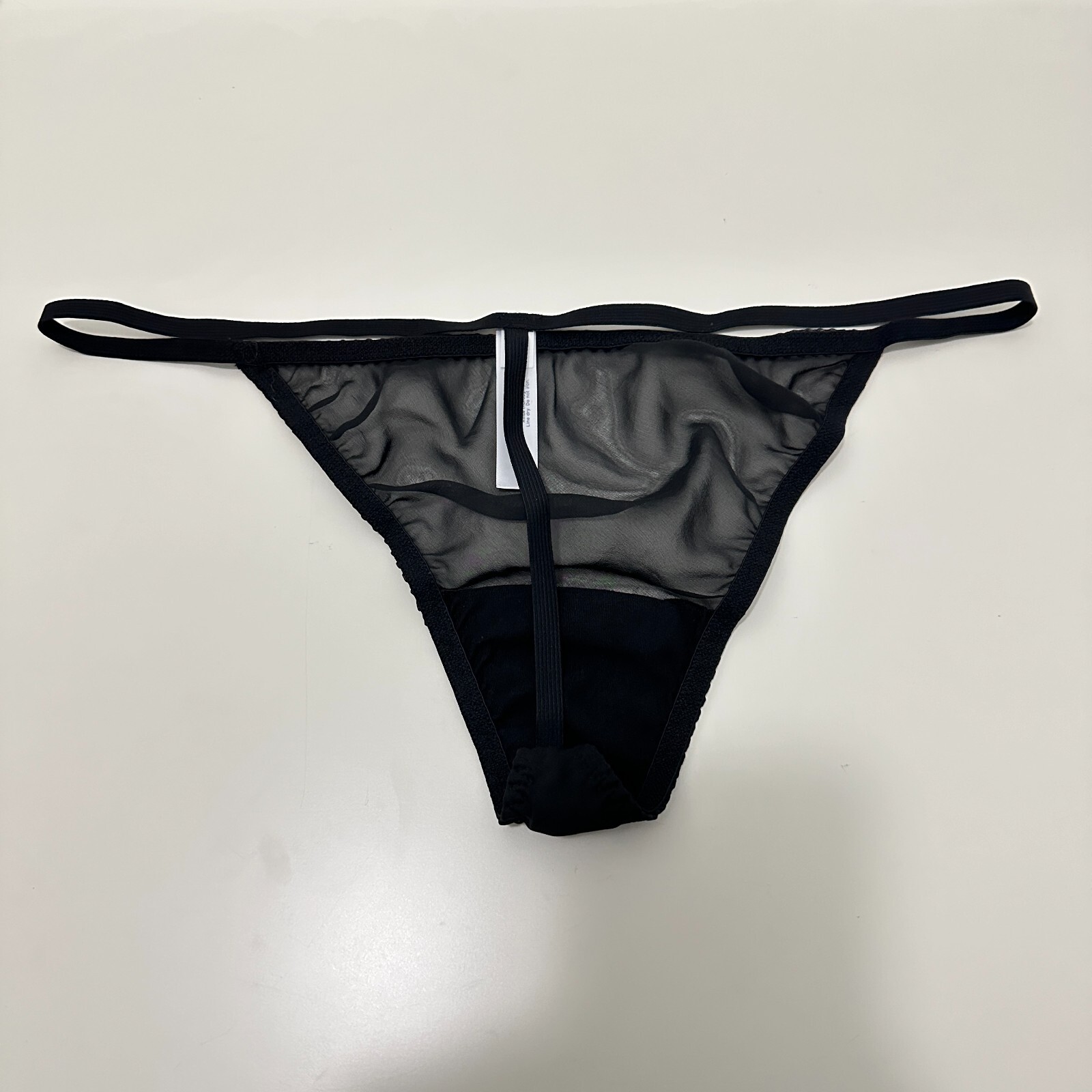 Cacique String Thong Panty 100% Silk Size 18/20 Black Sexy G-String Sheer