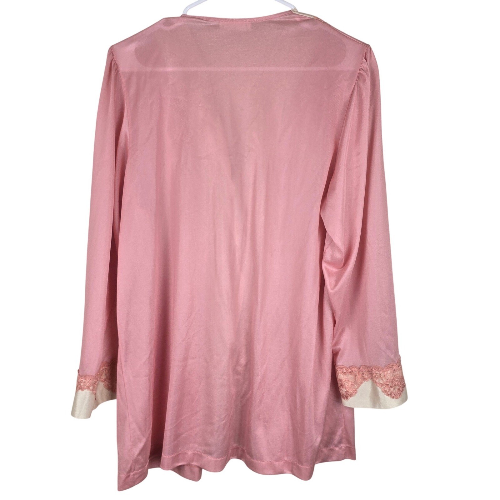Vintage Undercover Wear Pink Bed Jacket Lingerie Robe Lace Trim Button Front