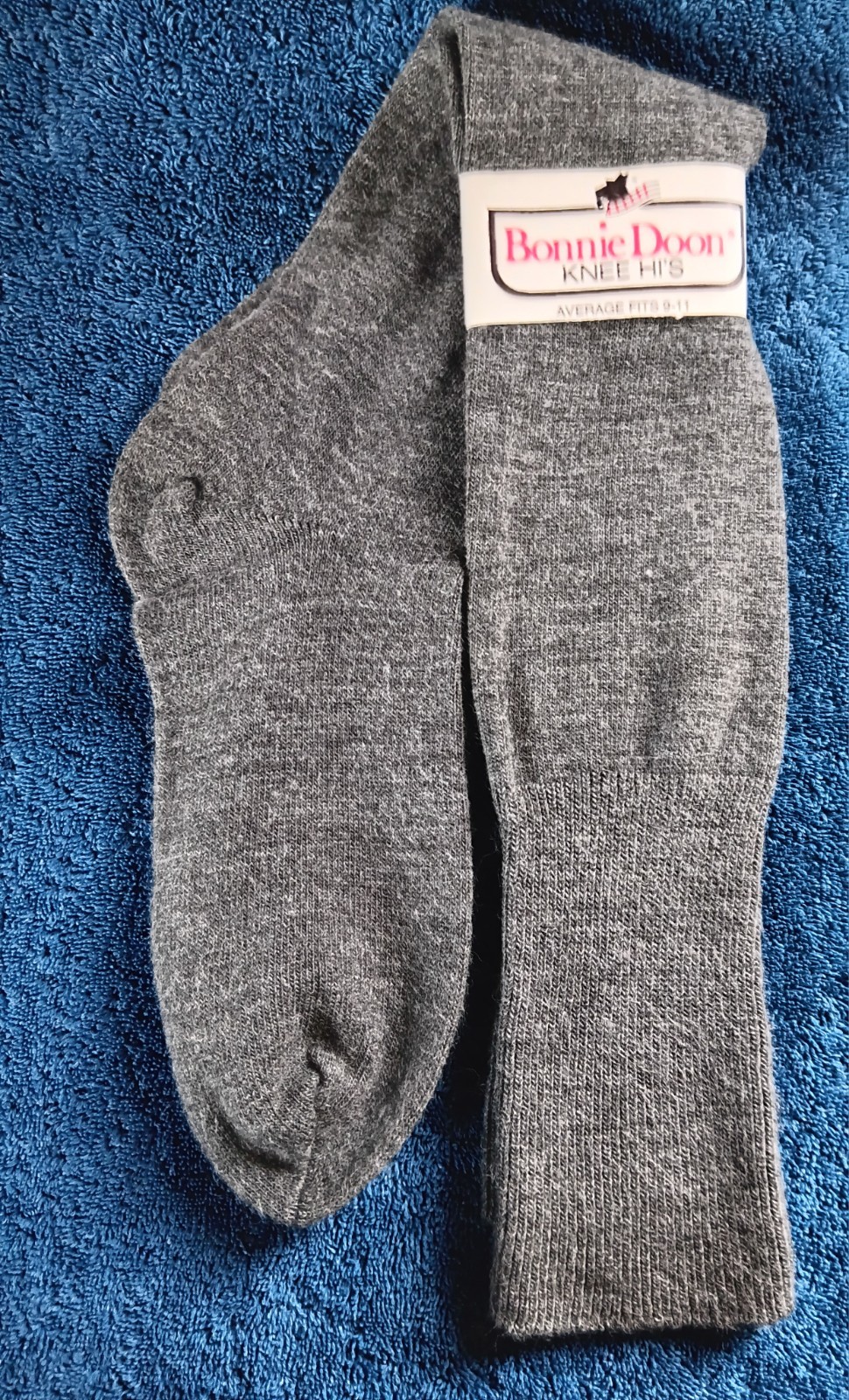 Vtg Socks Sox Knee Hi 9-11 Featherpuff Acrylic BONNIE DOON NOS USA GRAY 1980s