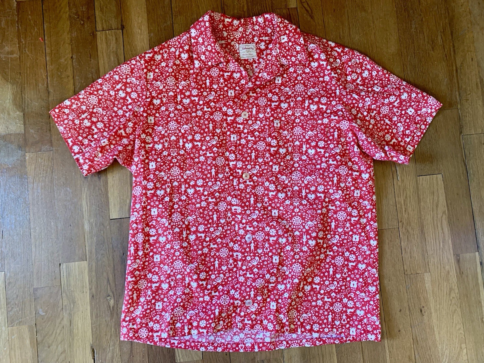 1960s vintage red FOLK ART novelty print rockabilly Dress & matching Mens Shirt