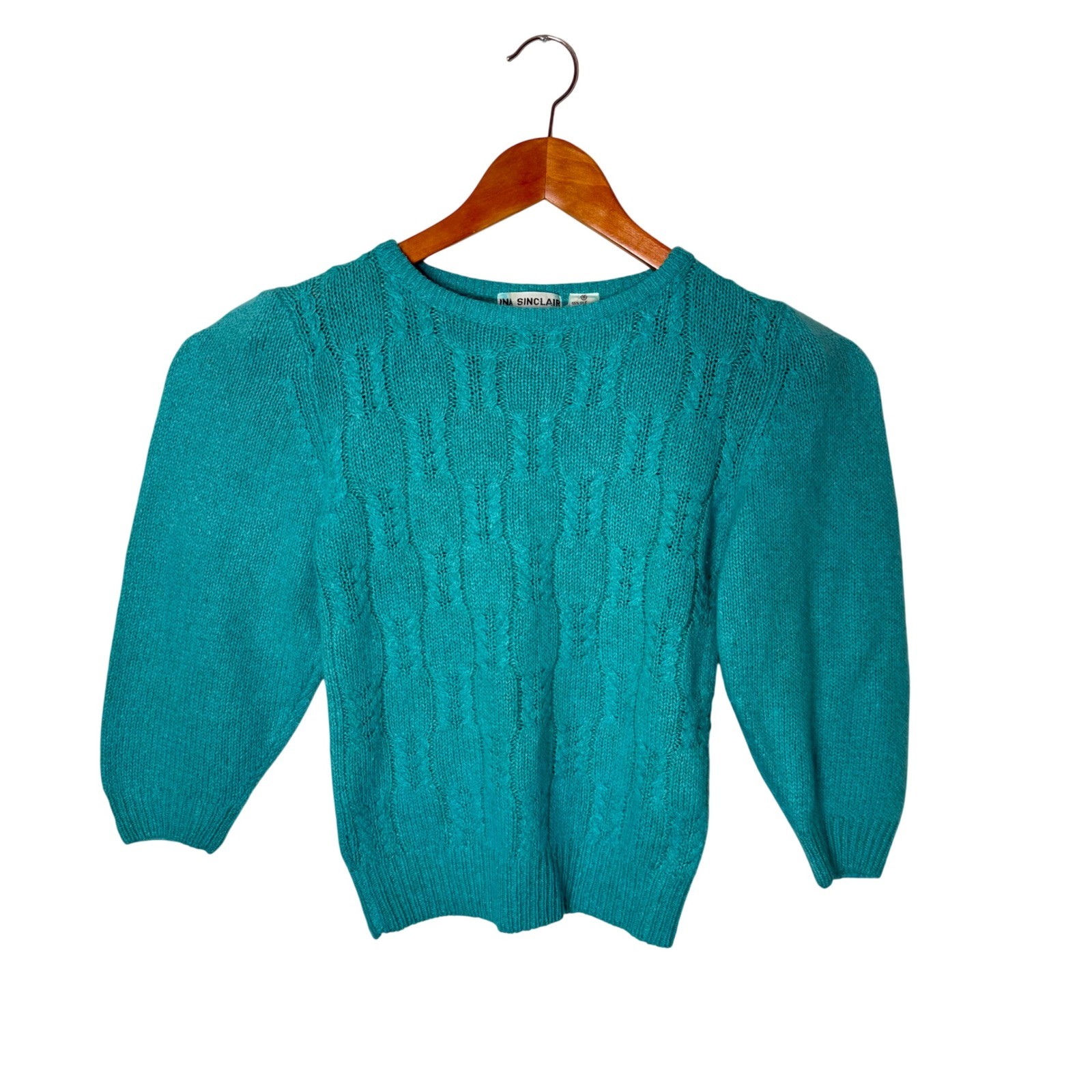 Vtg 80s Silk Angora Lambswool Sweater Puff Sleeve Fuzzy Knit Soft Size S Halo