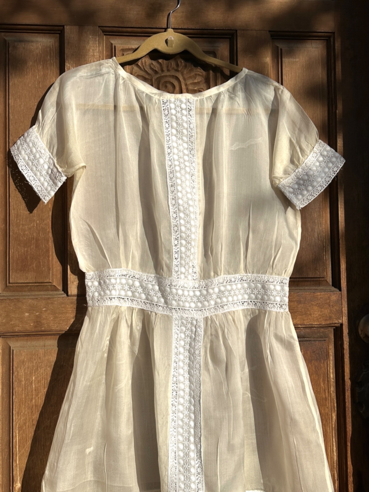 Edwardian Tea Dress Antique Silk Organza with Lace Rare Vintage