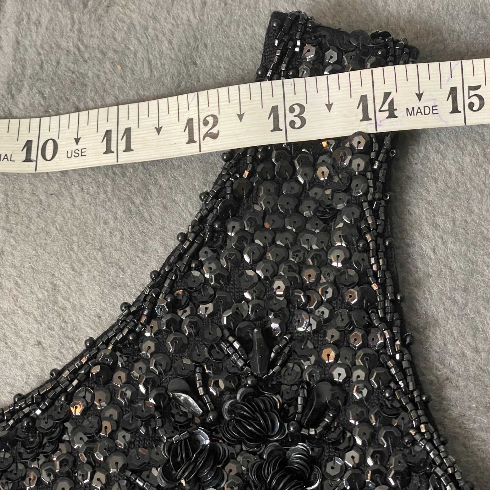 Vintage Black Sequin Beaded Fringe Tank Top Meduim Wool Evening Elegant 60s VTG