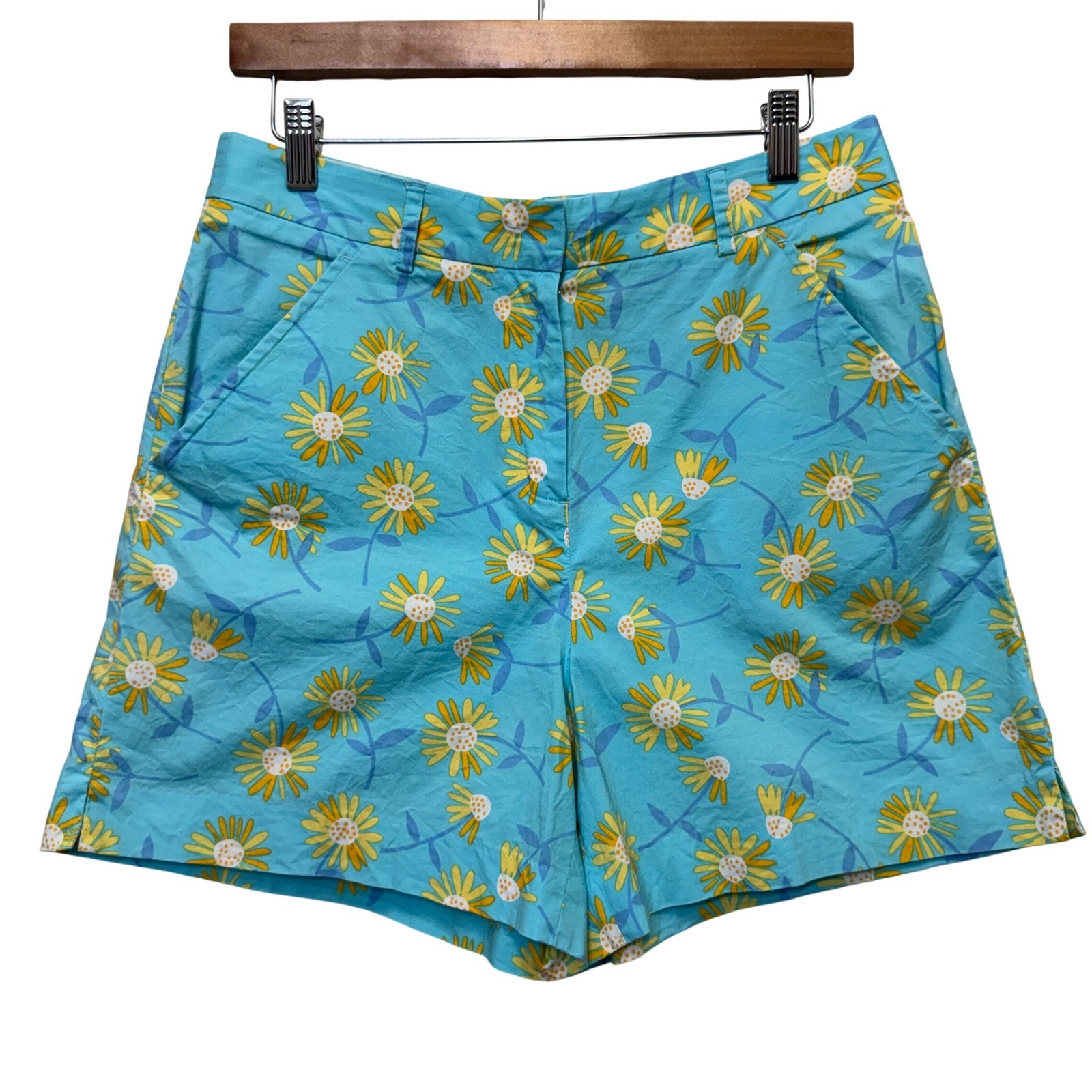 Vintage Lilly Pulitzer Womens Chino Shorts 8 Blue Floral Daisy Preppy Resortwear