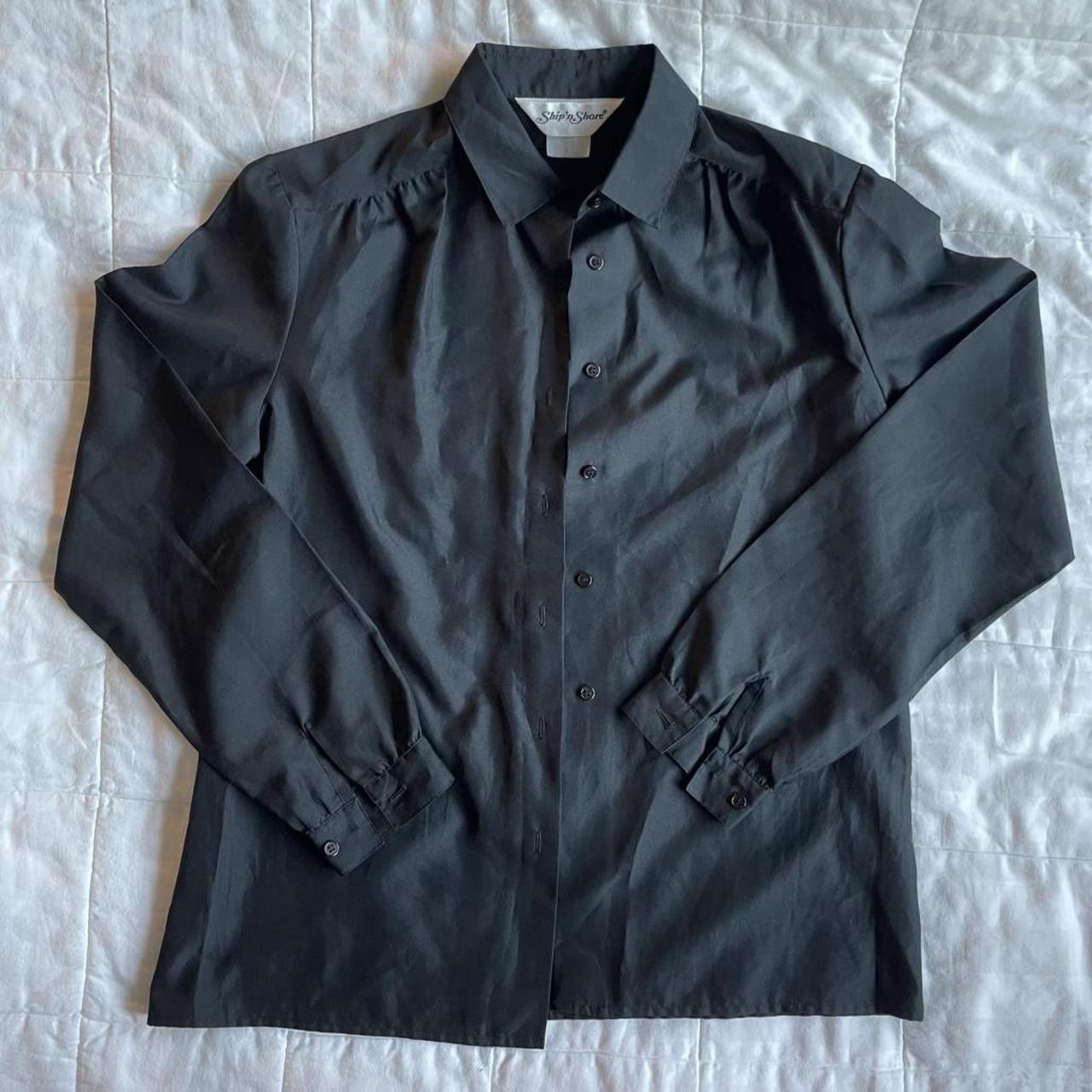 Vintage 70s Ship&rsquo;n Shore Women&rsquo;s Black Long Sleeve Button-Down Blouse – S