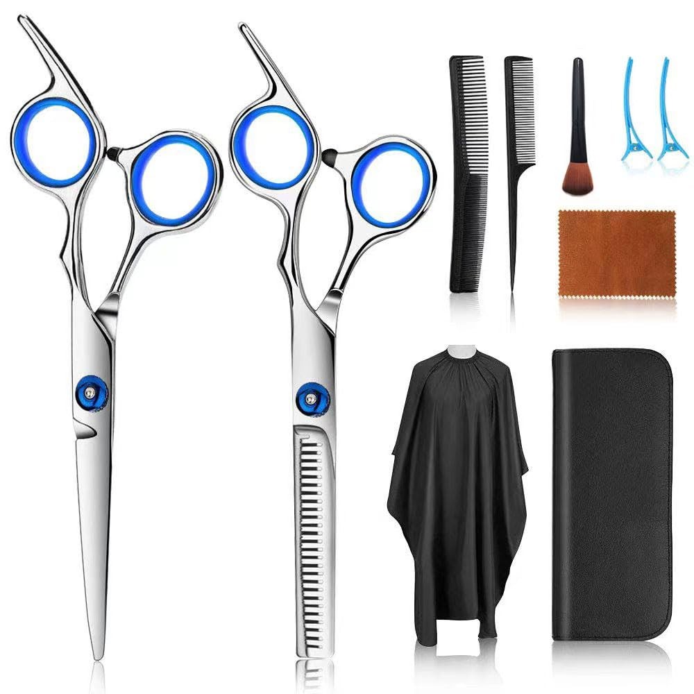 Hair Cutting Scissors Kits, 10 Pcs Stainless Steel Hairdressing Shears Set Profe