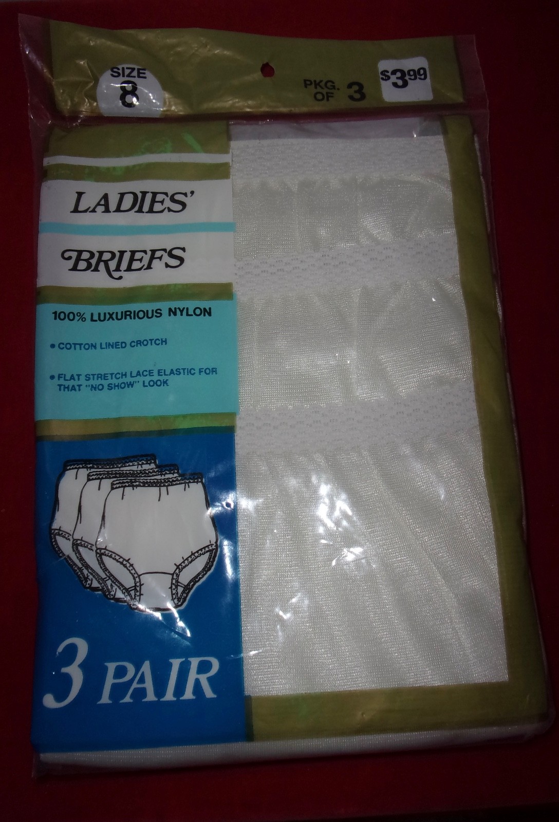 Ladies 100% nylon briefs white 3 pack Granny panties vntg &rsquo;86 McCrory&rsquo;s sz 8 NEW