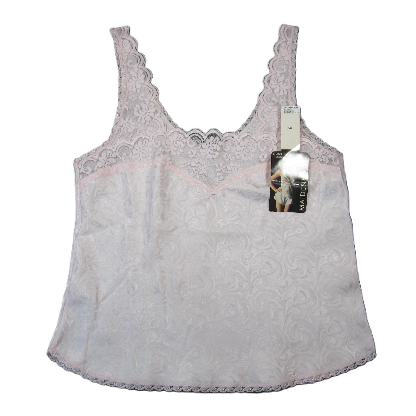 Vtg Maidenform Chantilly Camisole Top 36 Pink Satin Lace Trim Lingerie Fairy NEW