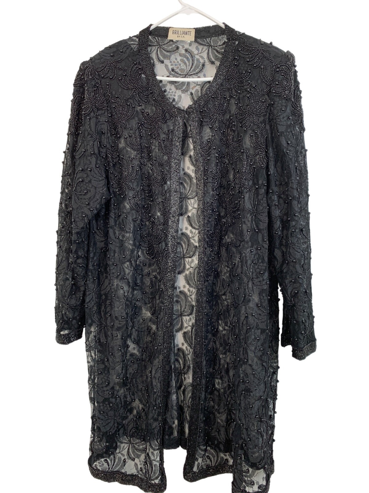 Rare VTG 90s Brilliante By J.A. Black Bead Lace Cardigan Jacket Mother of Bride