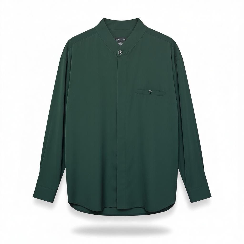 Vintage 90s Milano Moda Green Blouse L Mandarin Collar Rhinestone Buttons