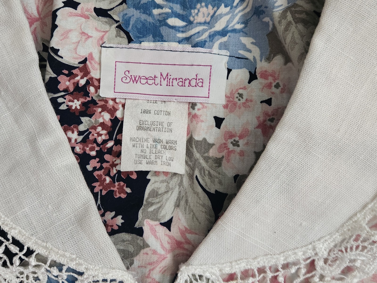 Sweet Miranda Blue Multicolor Floral Short Sleeve Dress Cotton Vintage Size 14