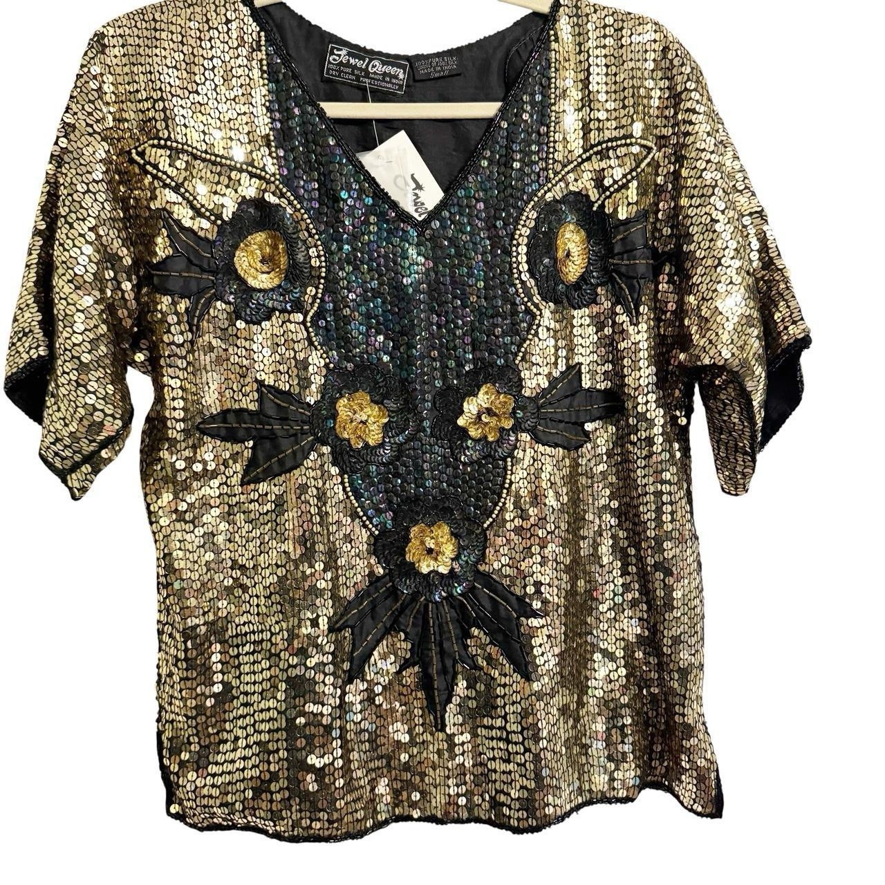 Vintage 80s Dead-stock Handmade a beaded and sequin disco top