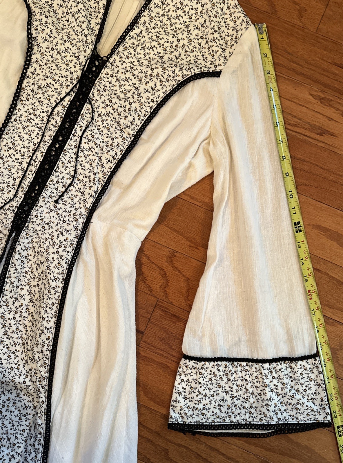 Vtg Handmade Dress 70s Boho Peasant Renaissance White Floral Long 6 8 S M