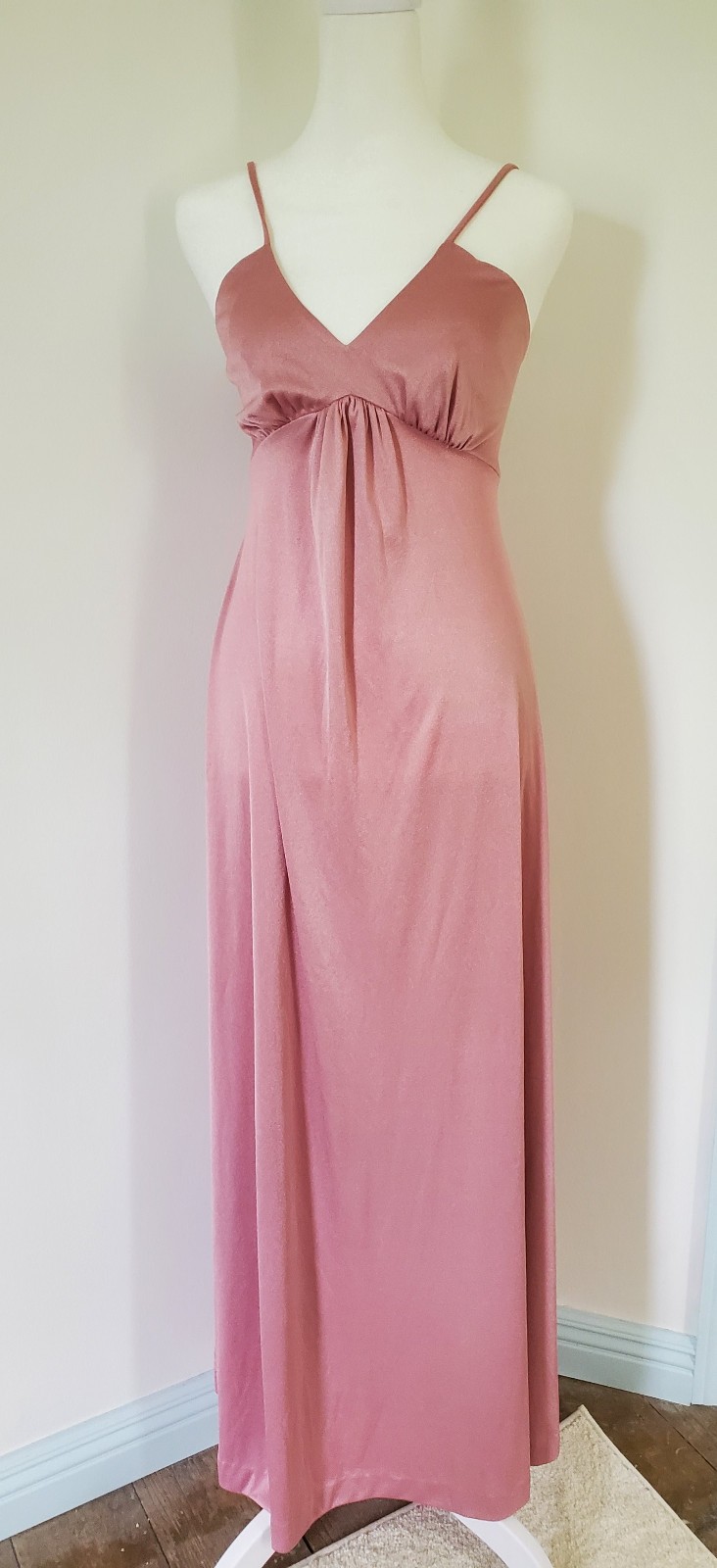 Small Vintage 70s Boho Maxi Spaghetti Strap Dress Pink Lavender Mauve