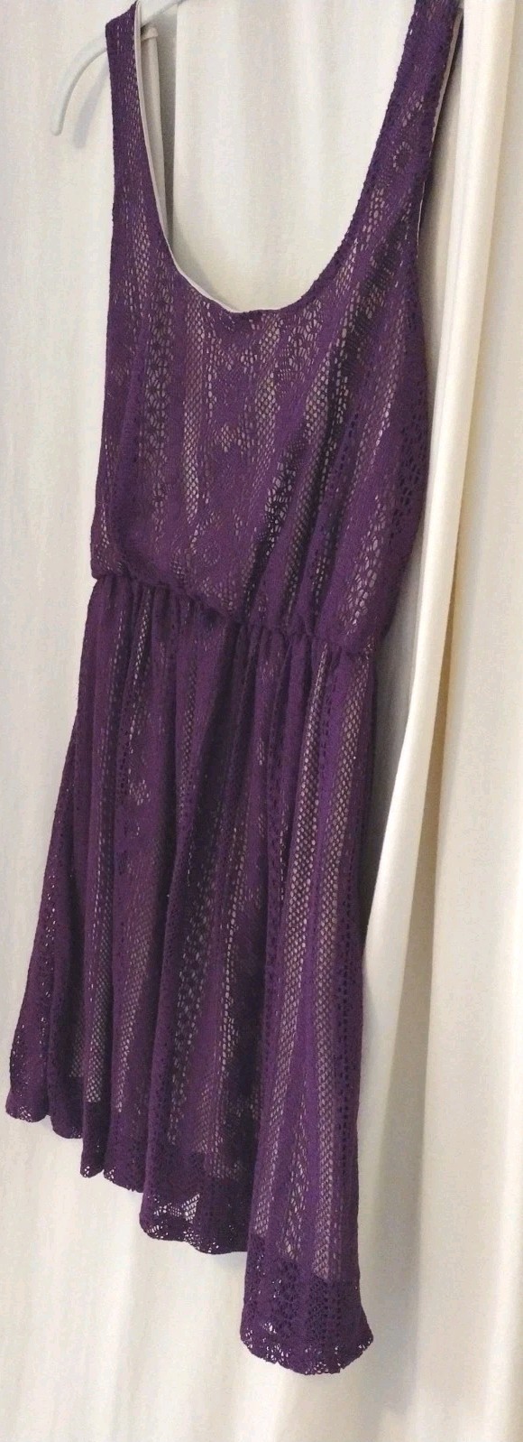 EUC Y2K Sequin Hearts Purple Lined Crochet Lace Stretch Dress Jr Sz M #CL