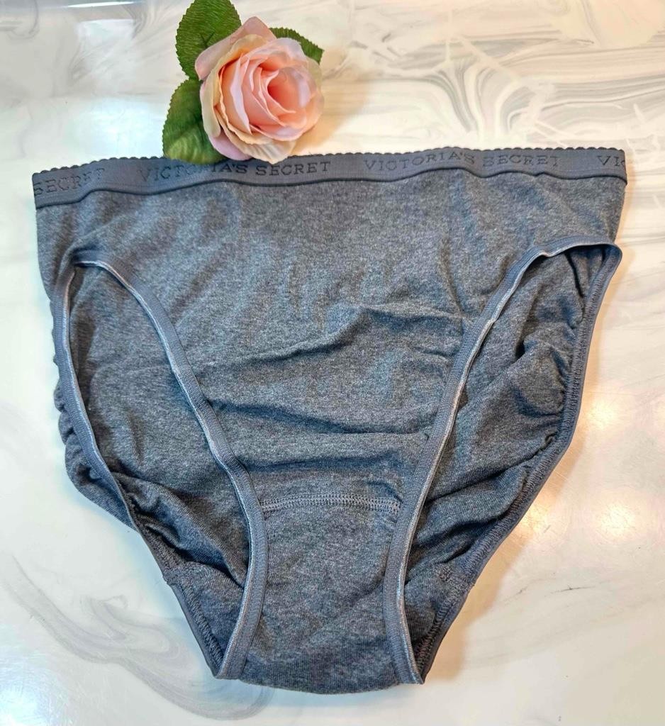 NWT VINTAGE VICTORIA&rsquo;S SECRET Dark Gray BIKINI PANTY SIGNATURE BAND BRIEF XL