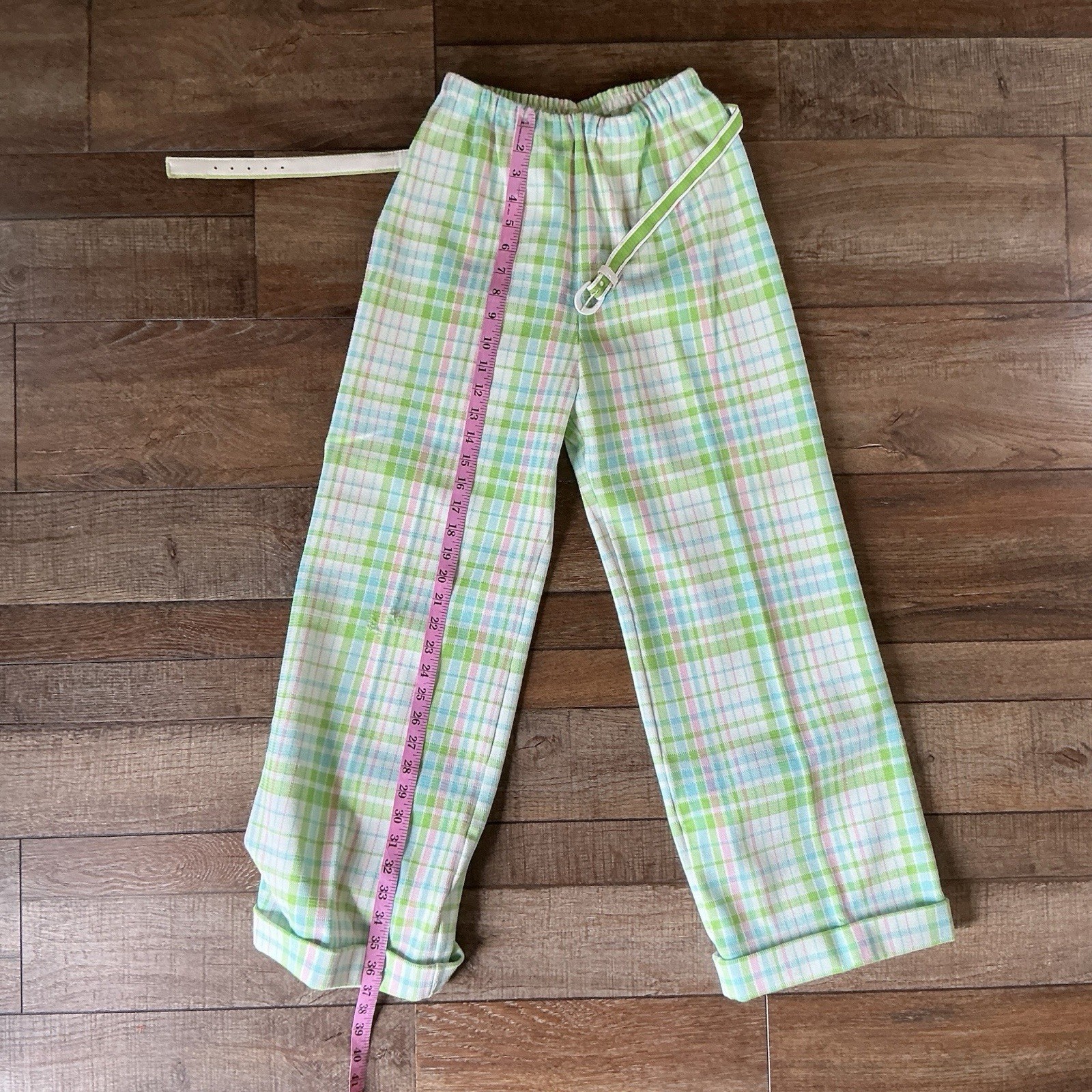 70s VINTAGE James Kenrob Dalton Lime Plaid 3-Pc Top Vest Pants Set Size S #28D8