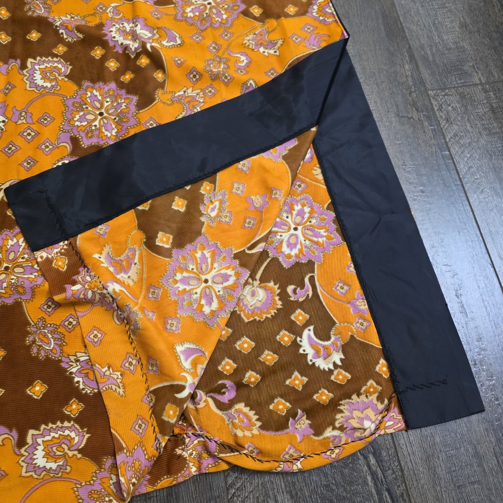 Vintage 60s 70s Maxi Dress Size 11 Orange Brown Floral Hippy Psychedelic Acetate