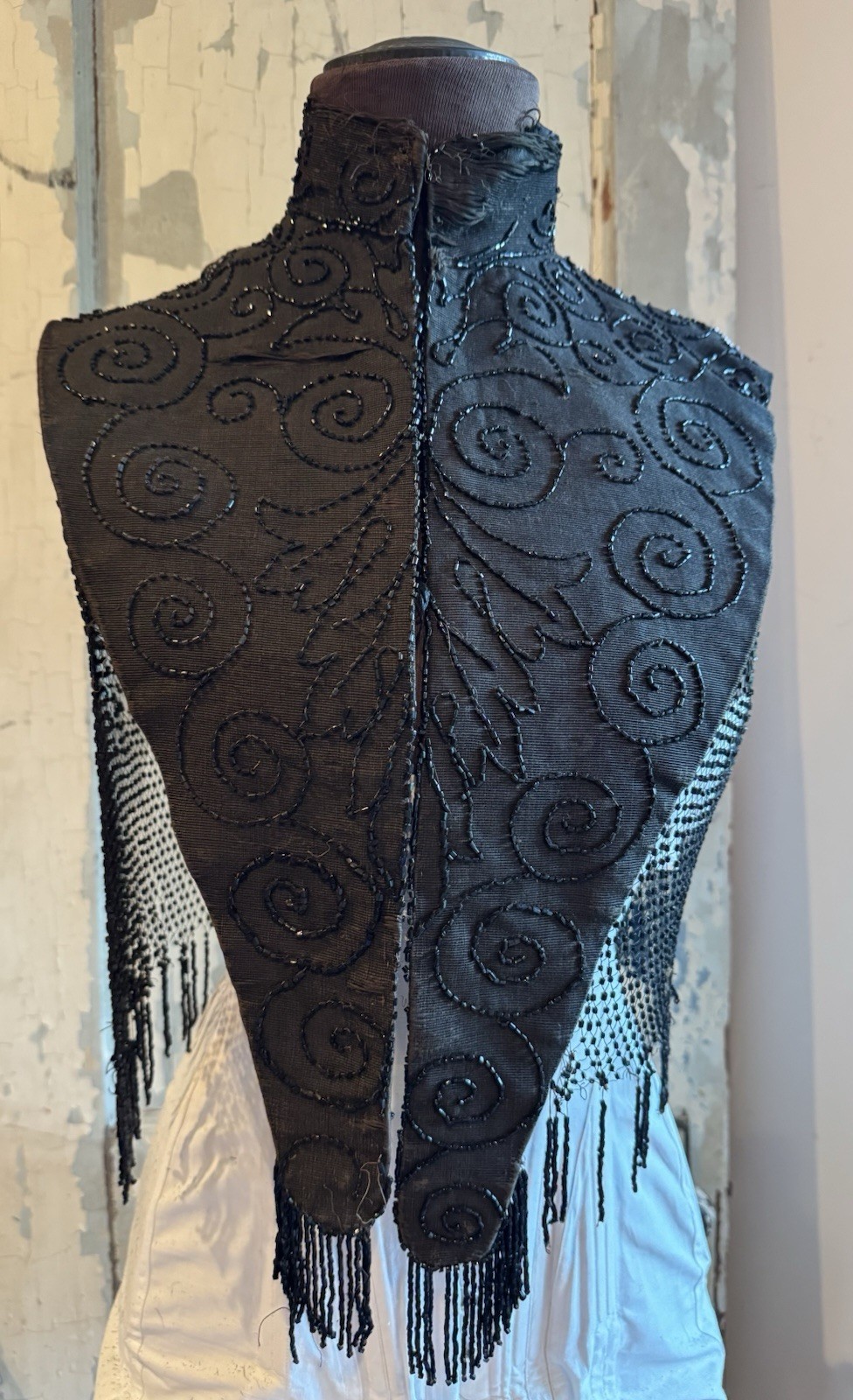 Black Beaded Victorian Capelet 21” Authentic Antique 1800s Great Display Gothic