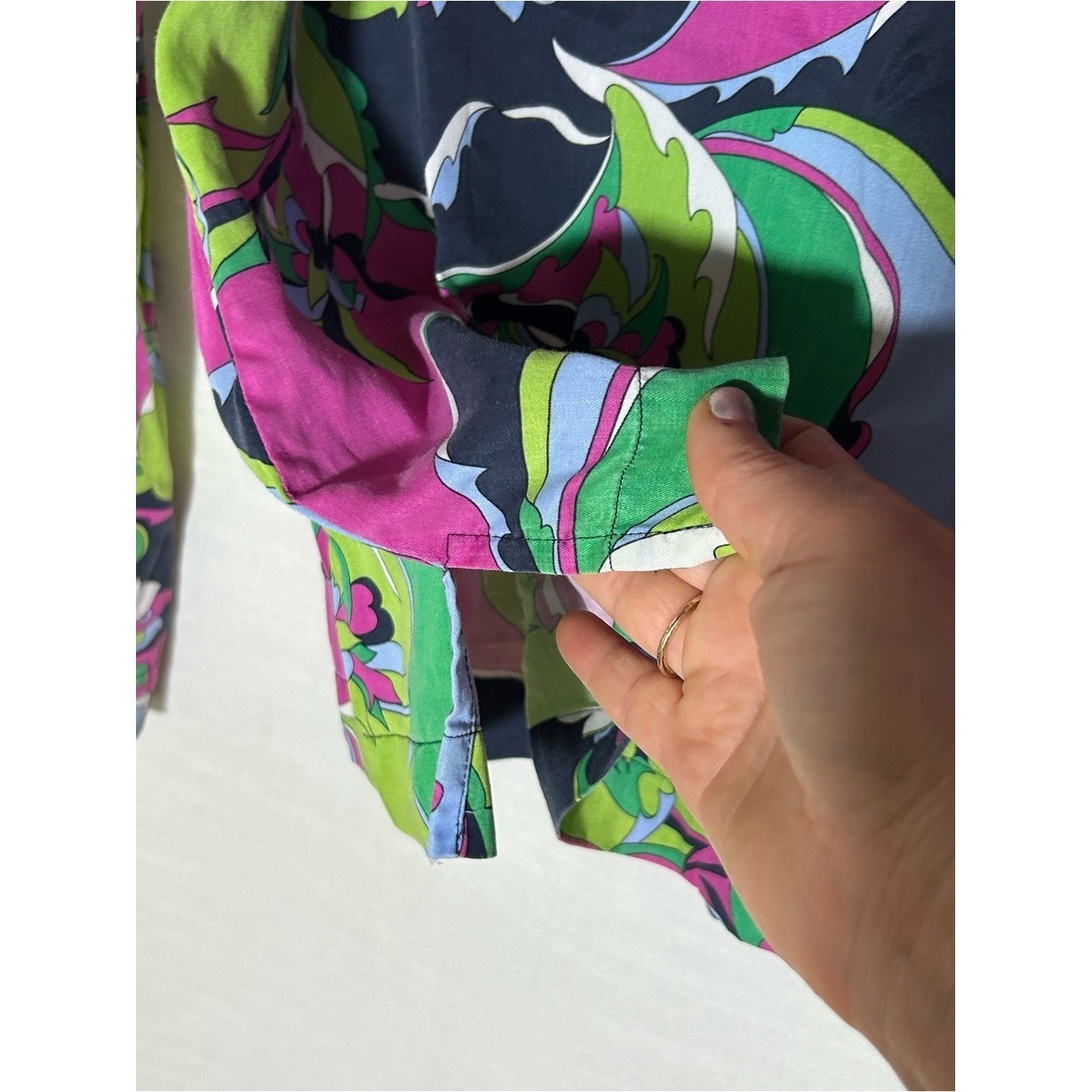 Talbots Retro Pucci Inspired Pink, Green & Navy Paisley-Print Long Sleeve Blouse