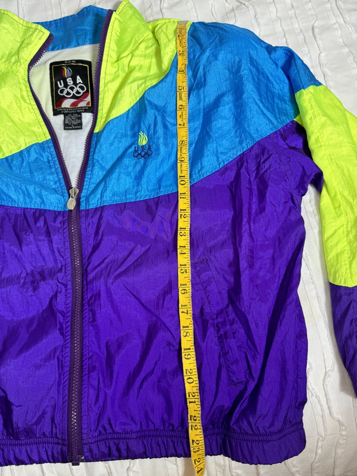 Vintage USA Olympics Neon Windbreaker Colorblock JC Penney Sz L Track Jacket