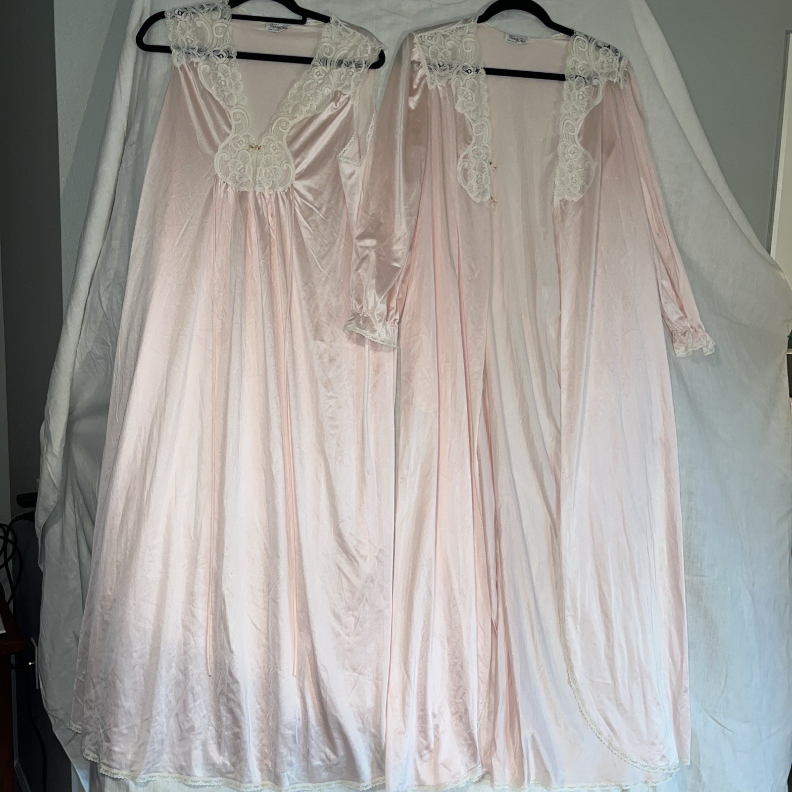 Vtg Vanity Fair Peignoir Maxi Set Size L Pink Grecian Glam Mad Men Fairy Core