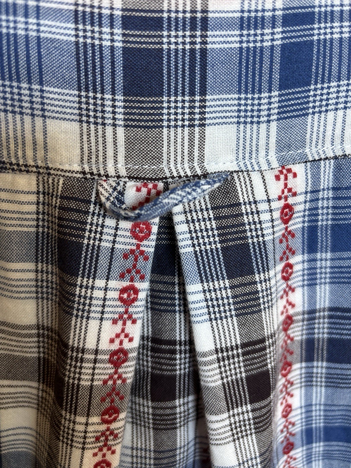 VTG Handmade Plaid Cross Stitch Embroidered Shift Dress House Dress Size MED
