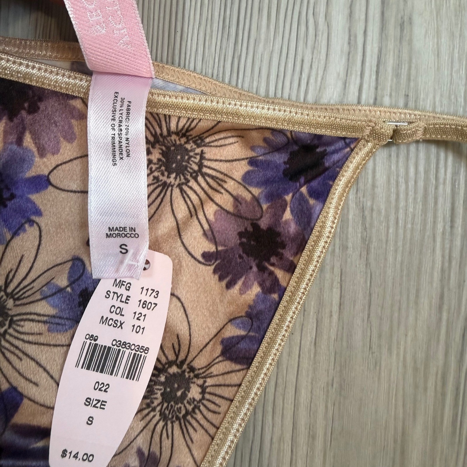 Vintage 2001 Victorias Secret Floral V-String Thong Panty Purple Tan Y2K NWT S