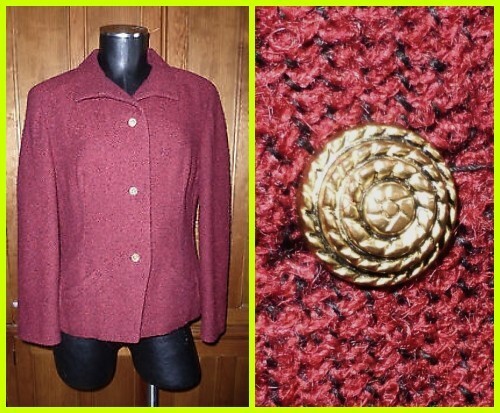 Vtg 50s 60s Frank GALLANT Boucle Wool Tweed Gold Buttons suit JACKET Blazer M