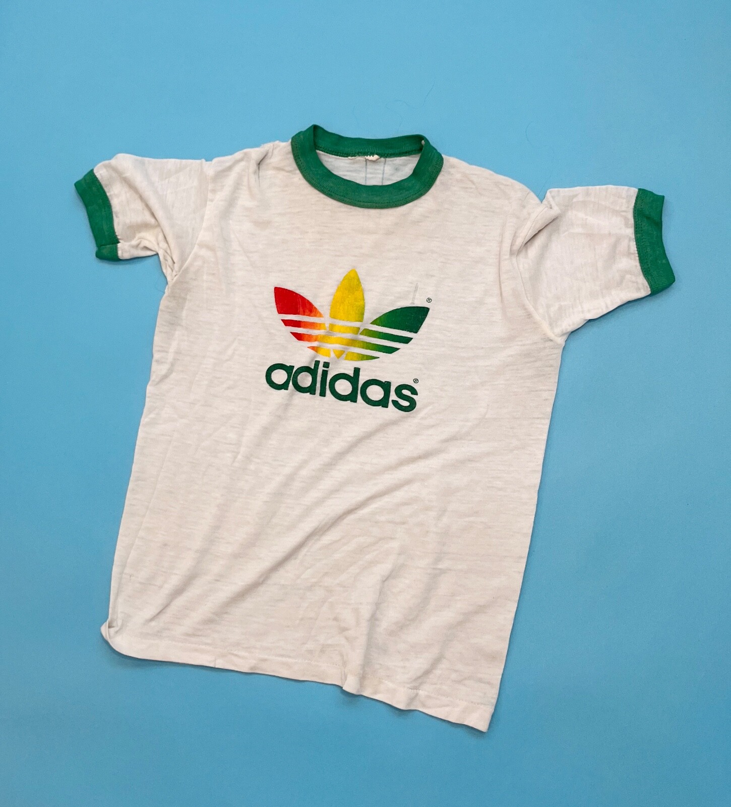 Vintage 70s / 80s Adidas Red, Yellow, Green Trifoil Children’s Shirt