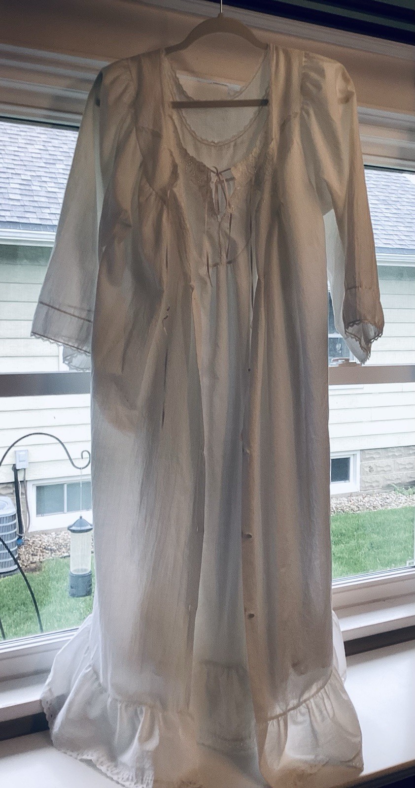 Deena Lightweight Cotton Blend White Nightgown & Robe Set Romantic Cottagecore S