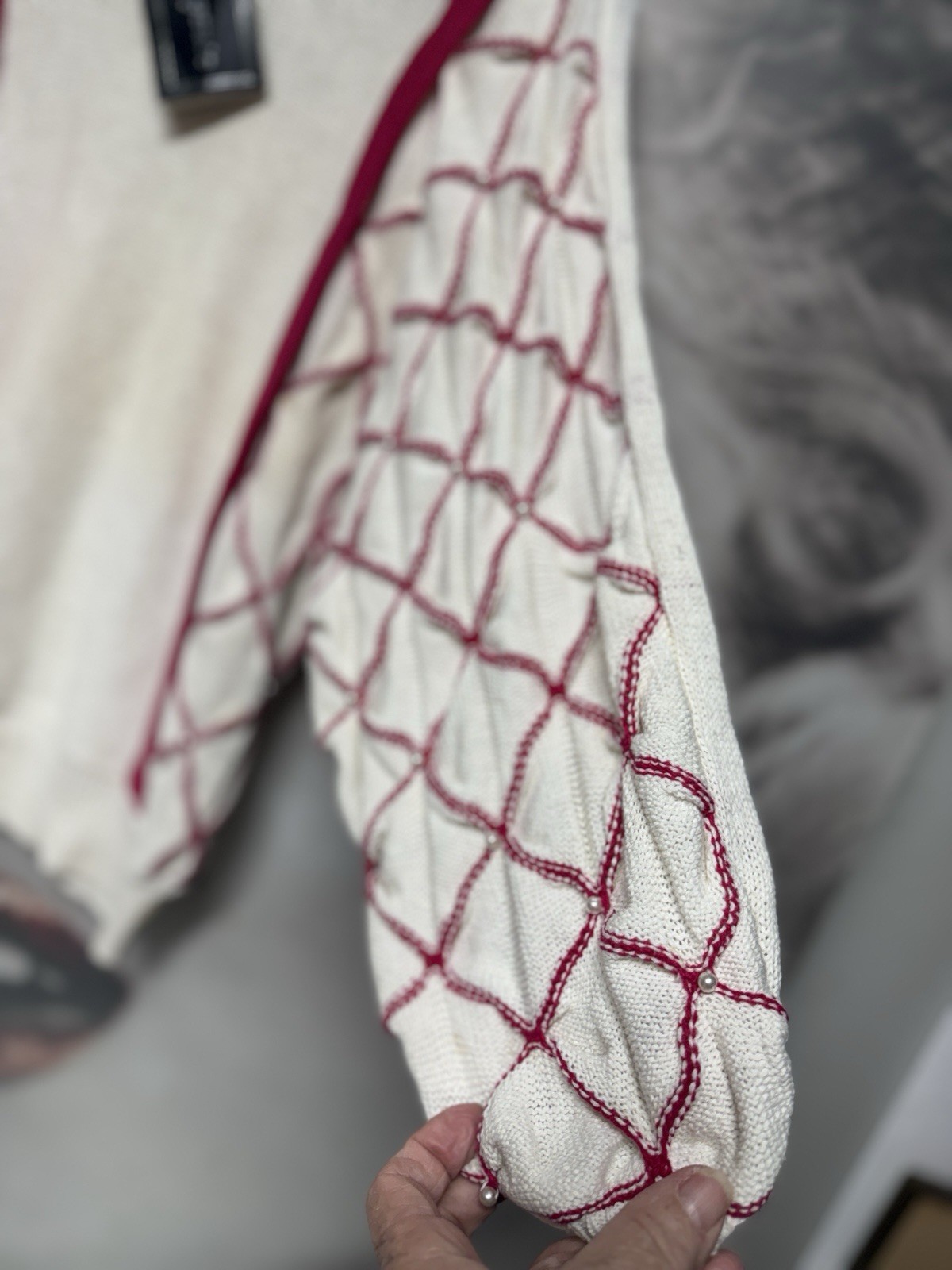 Vintage 90s Angenie Sweater Pullover Linen Cotten Faux Pearls
