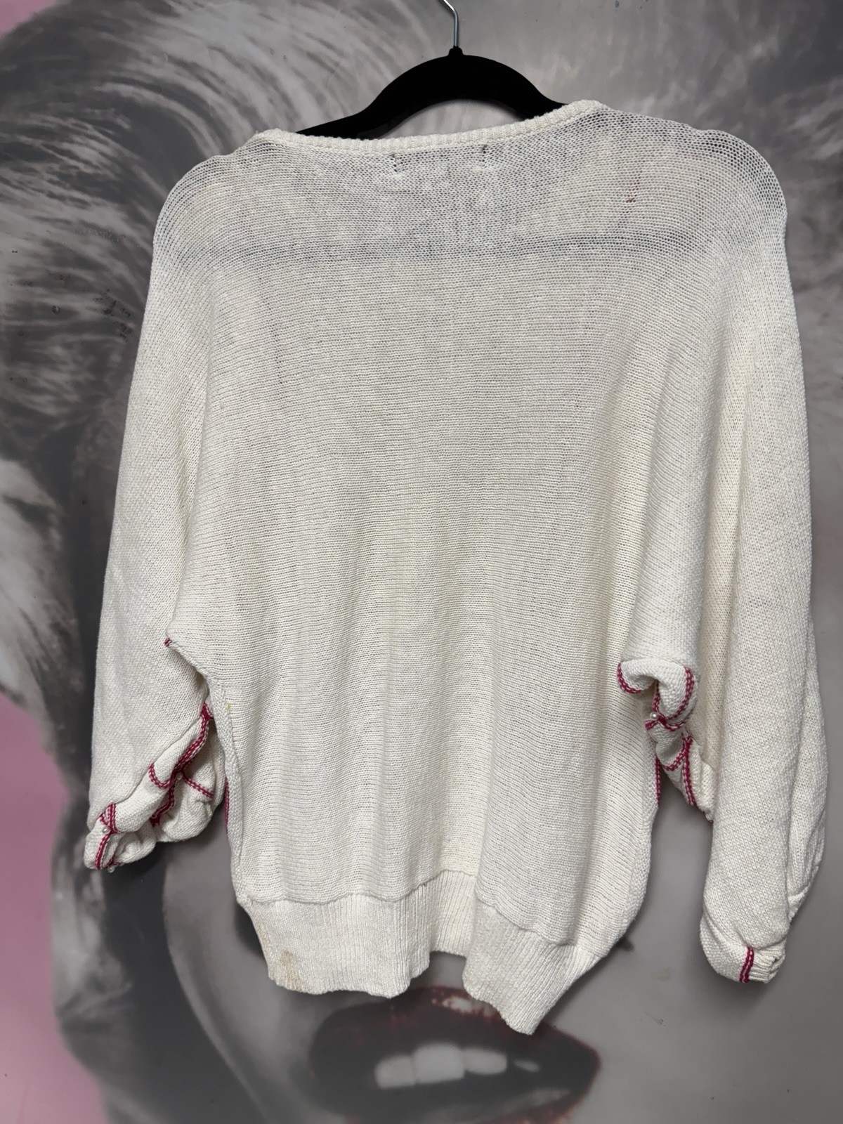 Vintage 90s Angenie Sweater Pullover Linen Cotten Faux Pearls