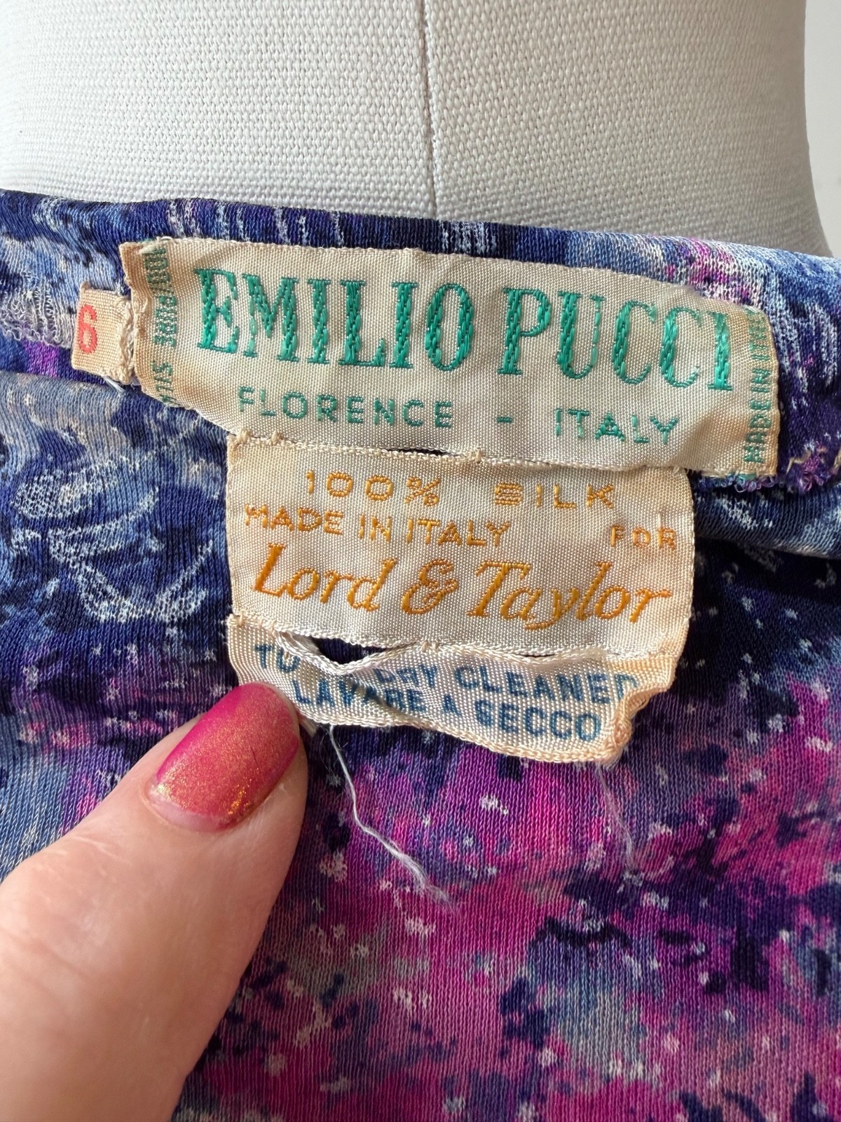 1960&rsquo;s Emilio Pucci for Lord & Taylor silk jersey knit dress purple and pink VGC