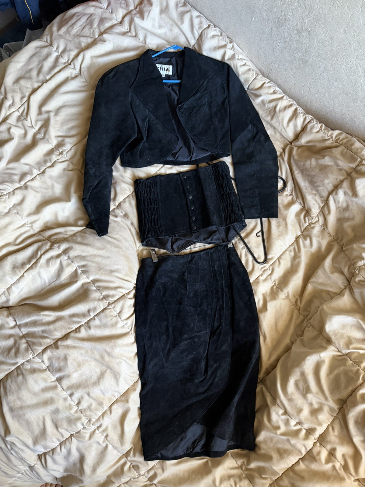 CHIA Vintage 80’s Black Suede Jacket, Corset & Skirt Set Size Medium/Large/8