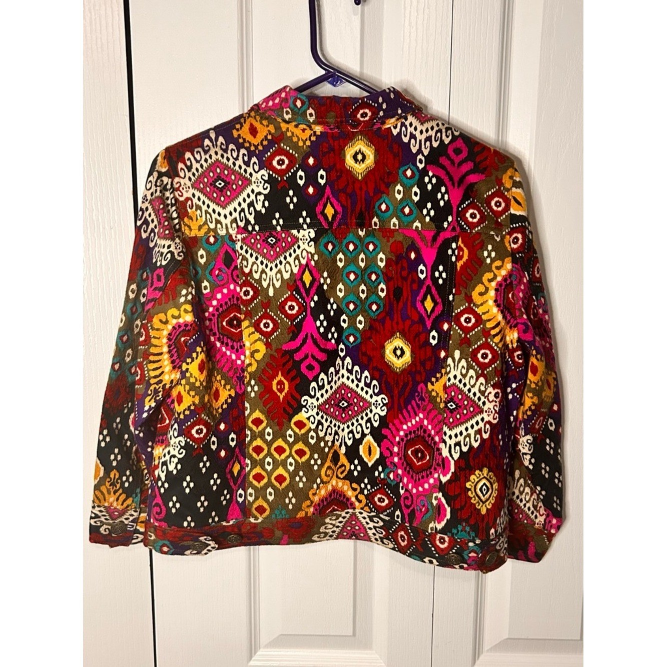 Ruby Rd Jacket Womens 10P Multi-Color Canvas Button-Up Collared Boho Abstract